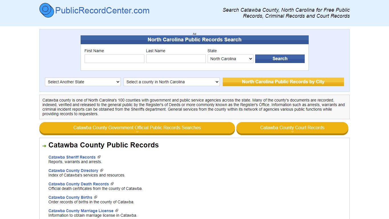 Catawba County North Carolina Free Public Records - Court ...
